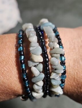 🌴Light Blue Bead & Chip Wrap Bracelet